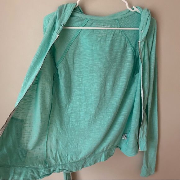 American Eagle Light Blue Mint Green Zip-Up Hoodie Lightweight Women’s Small - Picture 5 of 6